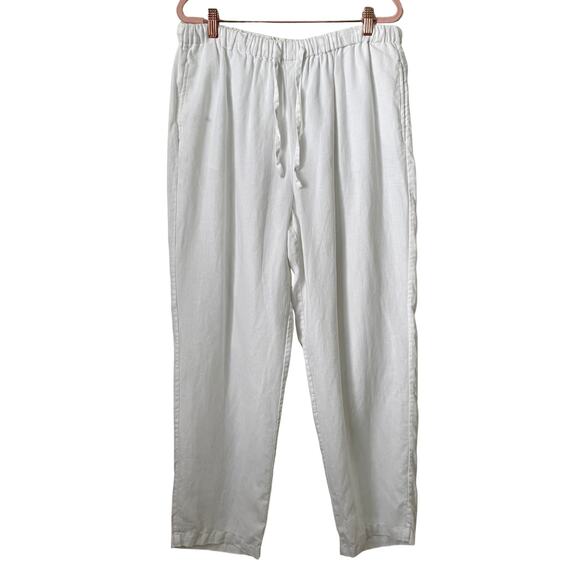 Orvis Pants Womens Large White Linen Pull On High Rise Straight Leg Lagenlook - Picture 1 of 11